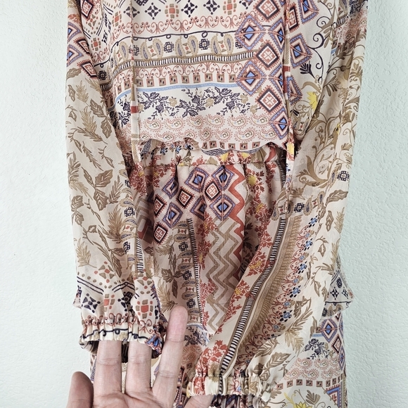 NWT LASCANA About You Long Sleeve Boho Shirt Dress Mixed Print Size 2 - Picture 5 of 16